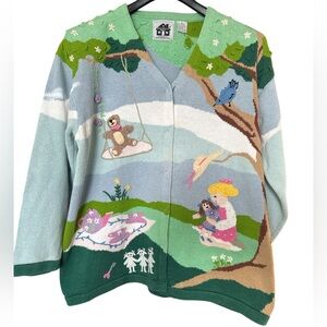 Rare Vintage Storybook Knits Cardigan 2X Cottagecore Novelty Sweater HSN